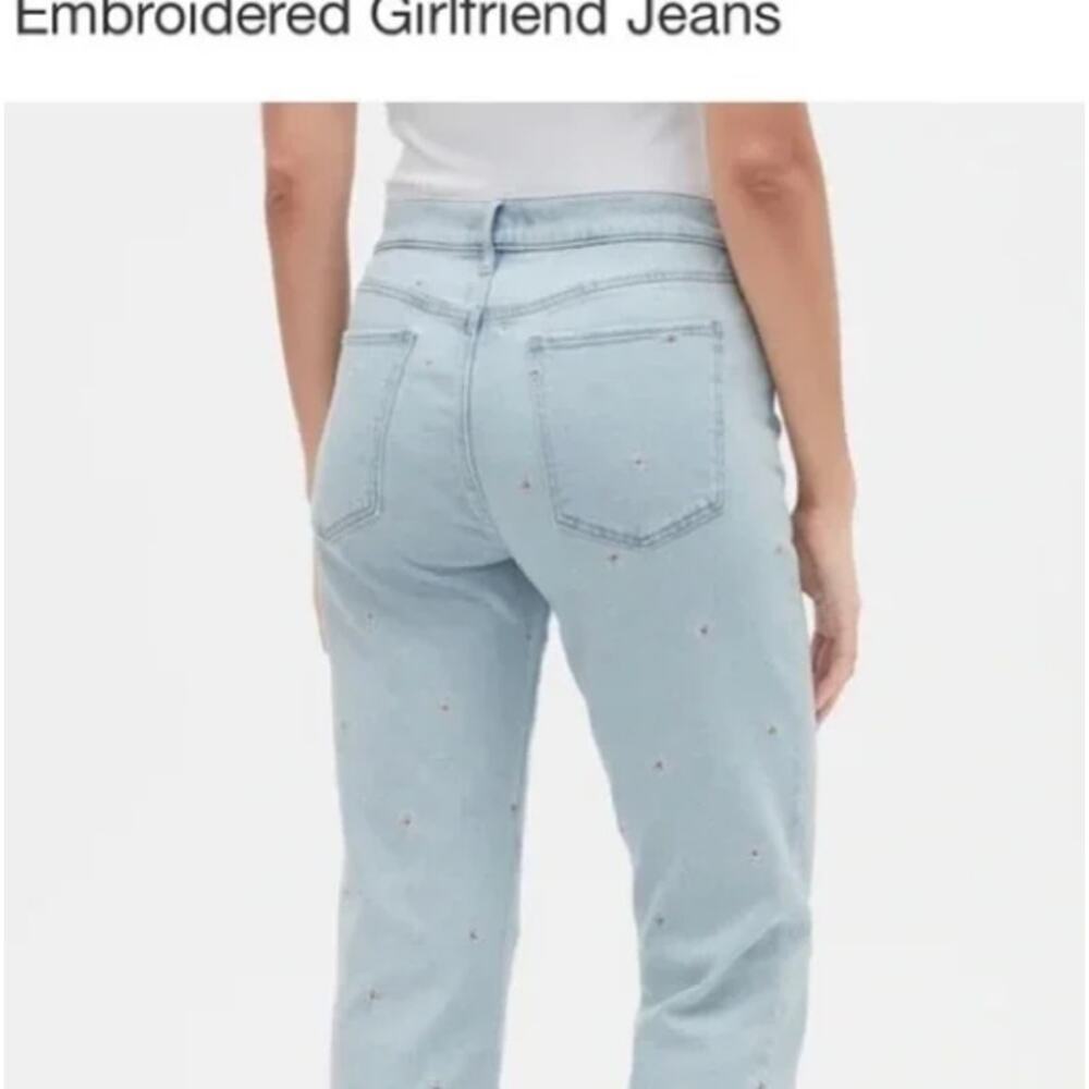 GAP Light Wash Floral Embroidered Girlfriend’s Jeans Women Sz 16/33 - Picture 4 of 14